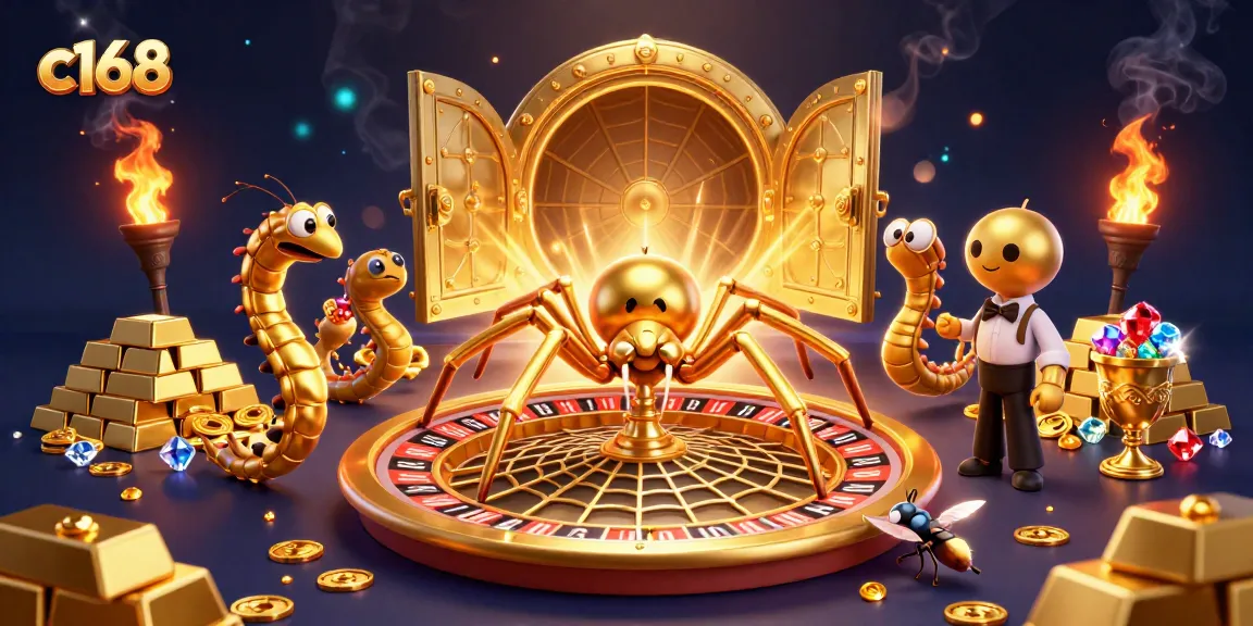 Engage in thrilling betting with c168 as a golden spider spins a roulette web while treasure gleams.