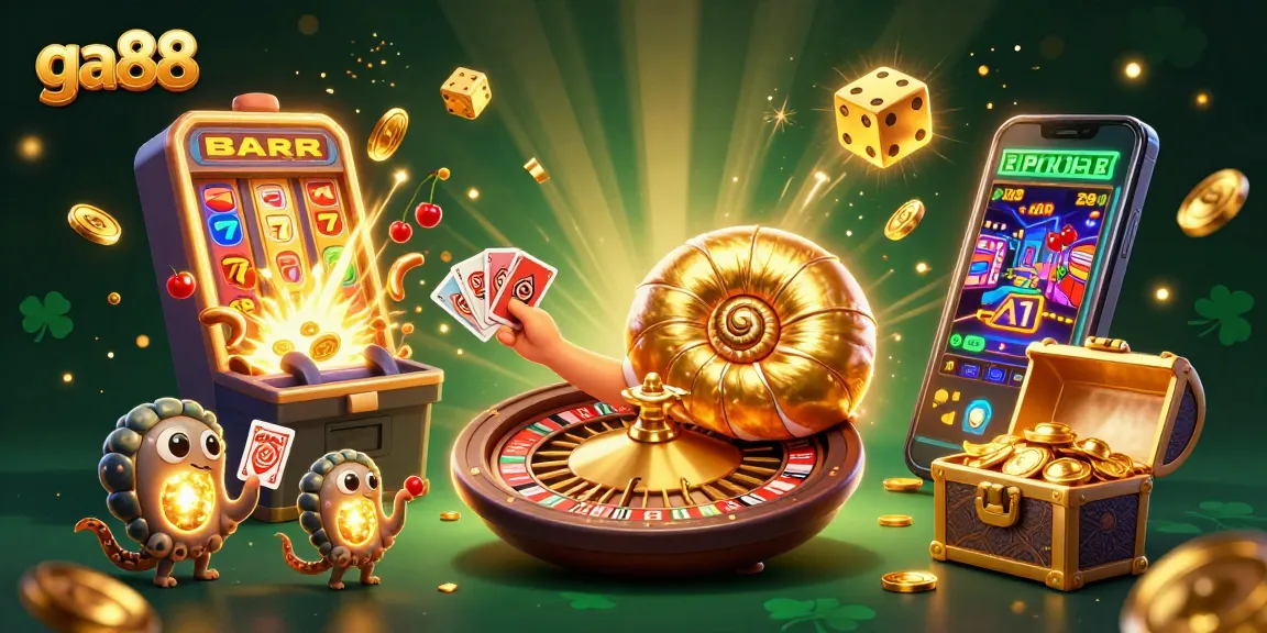 Engage in thrilling casino gameplay with ga88's vibrant 3D illustration featuring a giant nautilus as a roulette wheel.