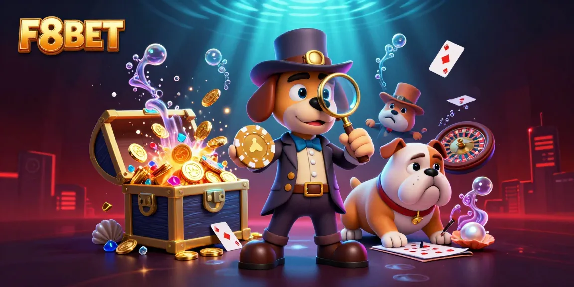 F8BET offers thrilling poker chip clues and vibrant casino elements in a dynamic 3D scene.