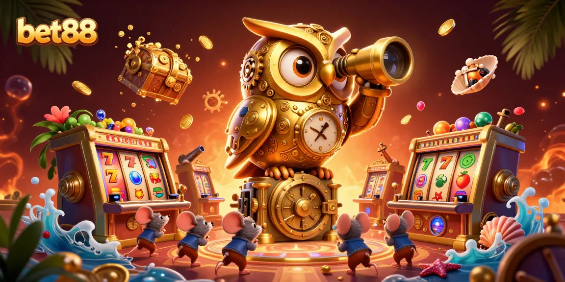 Experience the vibrant bet88 casino atmosphere with gold and gems bursting from treasure chests and exciting slot reels.