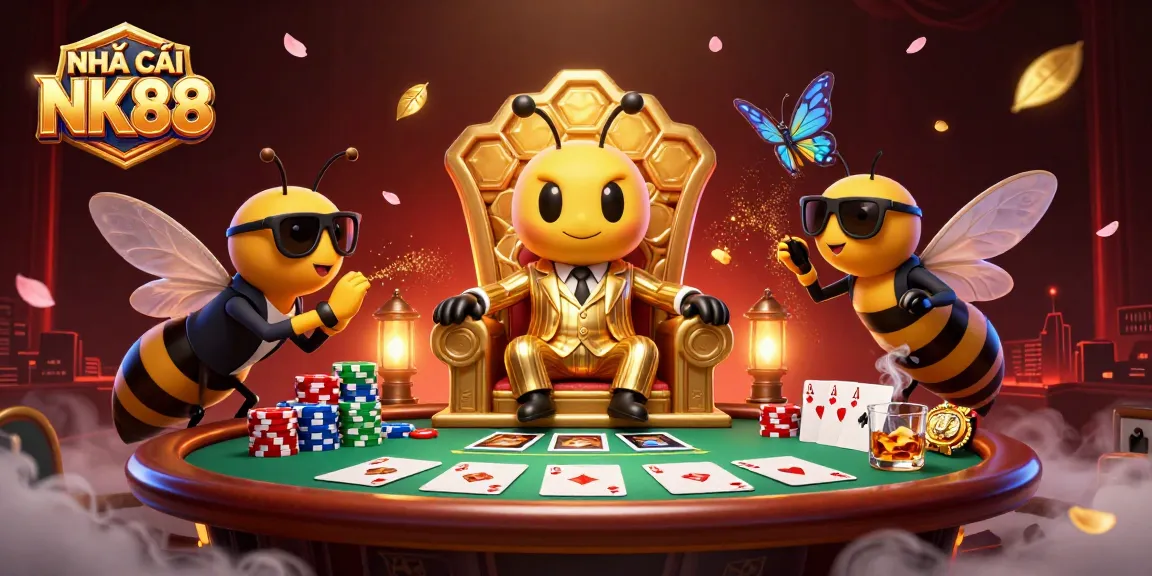 Engage in thrilling stakes with the NHÀ CÁI NK88 featuring vibrant card gameplay and animated characters.