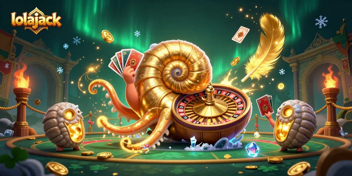 Experience epic gameplay action at lolajack, featuring a giant nautilus roulette wheel and glowing ammonite companions.