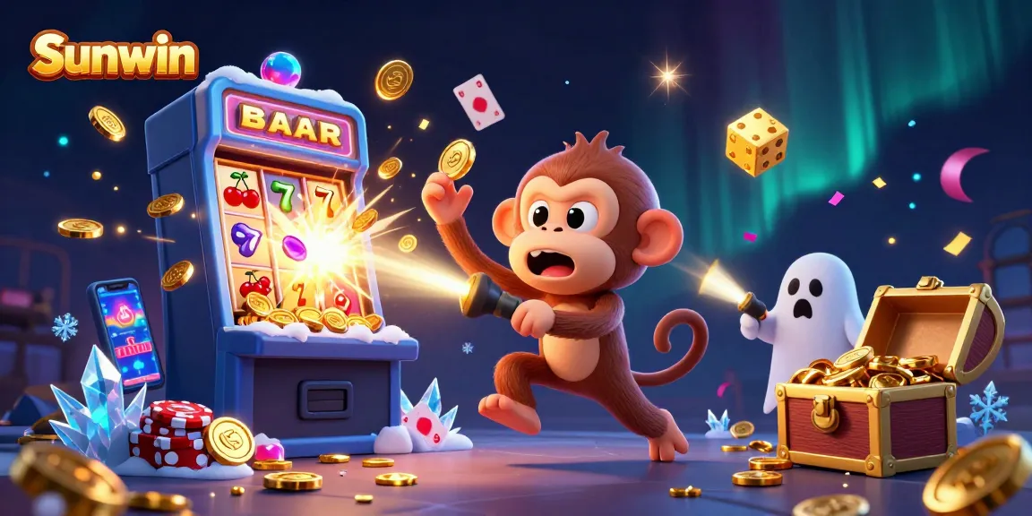 Experience thrilling gaming and jackpots with Sunwin's vibrant casino scene featuring playful characters and dynamic effects.