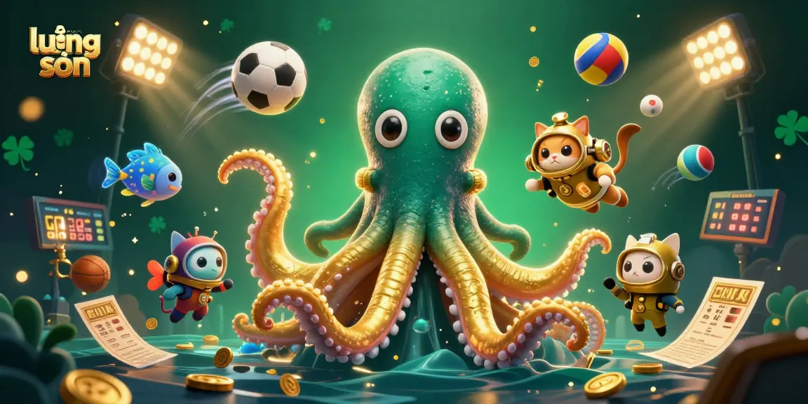 Experience lương sơn excitement as a colossal kraken and diving cat engage in dynamic sports betting action amidst dazzling sports elements.