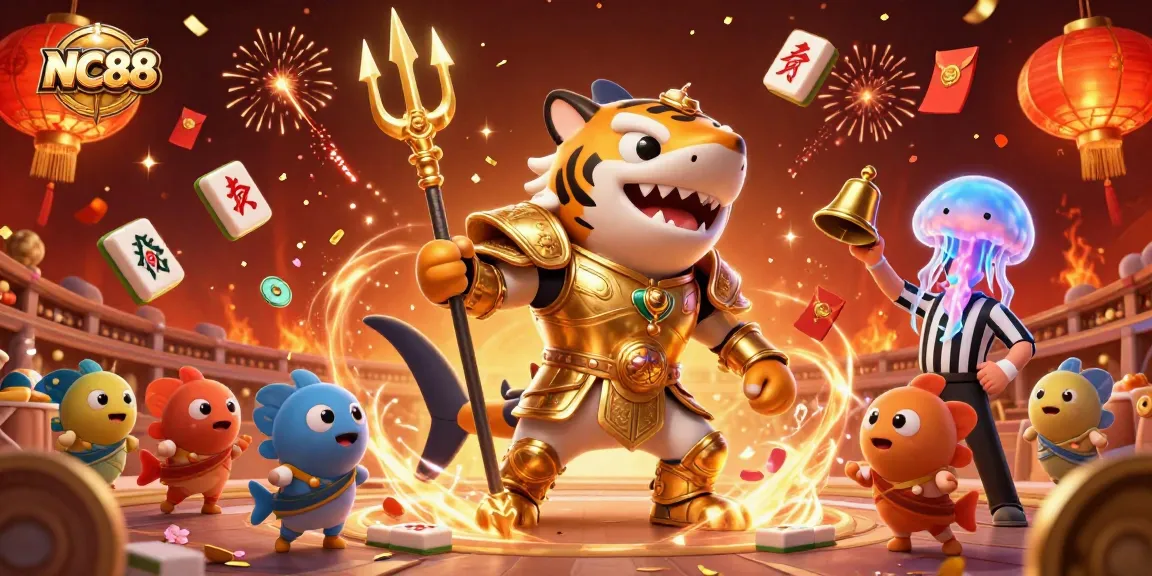 Win big at NC88 with an epic underwater casino showdown featuring a golden gladiator tiger shark.