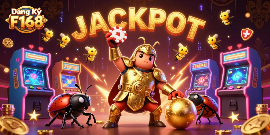 Join the action at Đăng Ký F168 with a champion hercules beetle celebrating a big poker win!