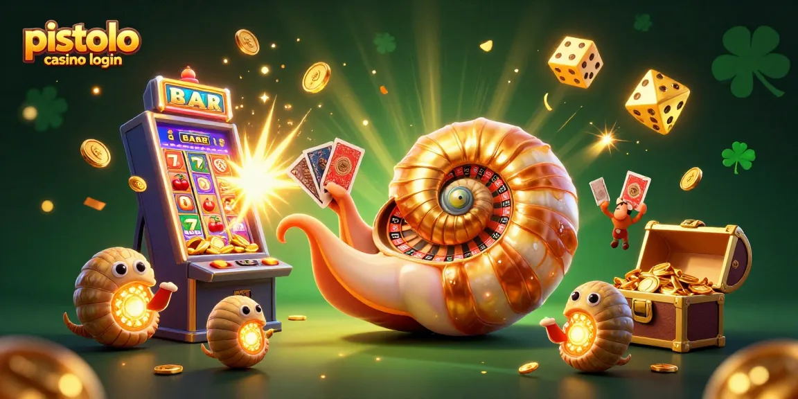 Ervaar de spanning van pistolo casino login met een kleurrijke 3D-illustratie vol gokkasten en kaarten.