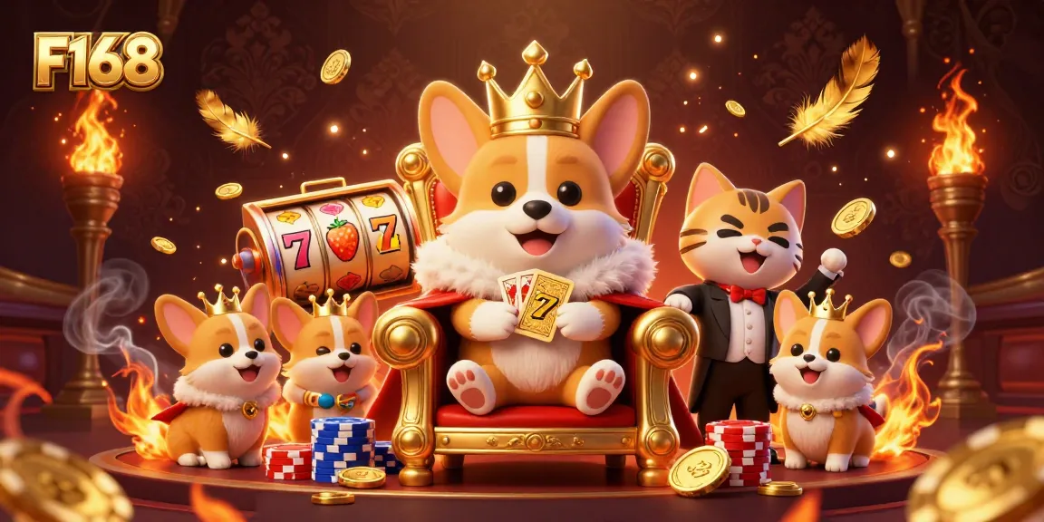 Join the excitement at F168 with royal gaming moments amidst vibrant casino visuals