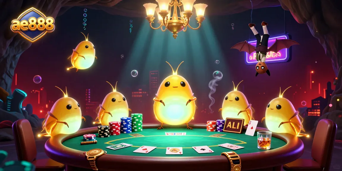 Experience the vibrant casino scene with ae888's glowworms lighting up the game tables.
