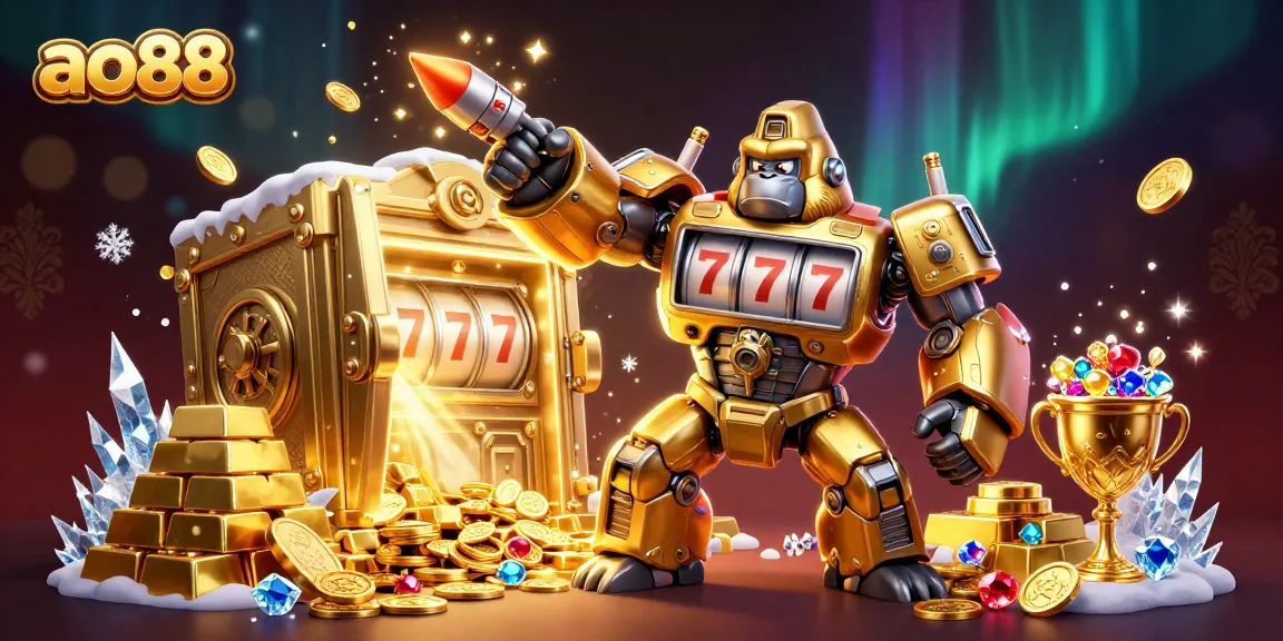 Experience thrilling wins at ao88 with a golden gorilla mech and dazzling casino treasures!