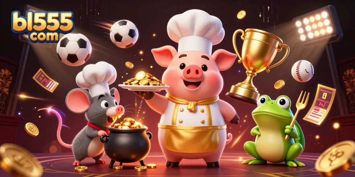 Join the excitement at bl555 com with a 3D illustration featuring whimsical characters and dynamic sports elements.